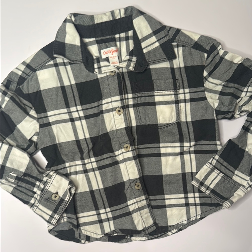 Cat & Jack Black and White Plaid Button Down Shirt